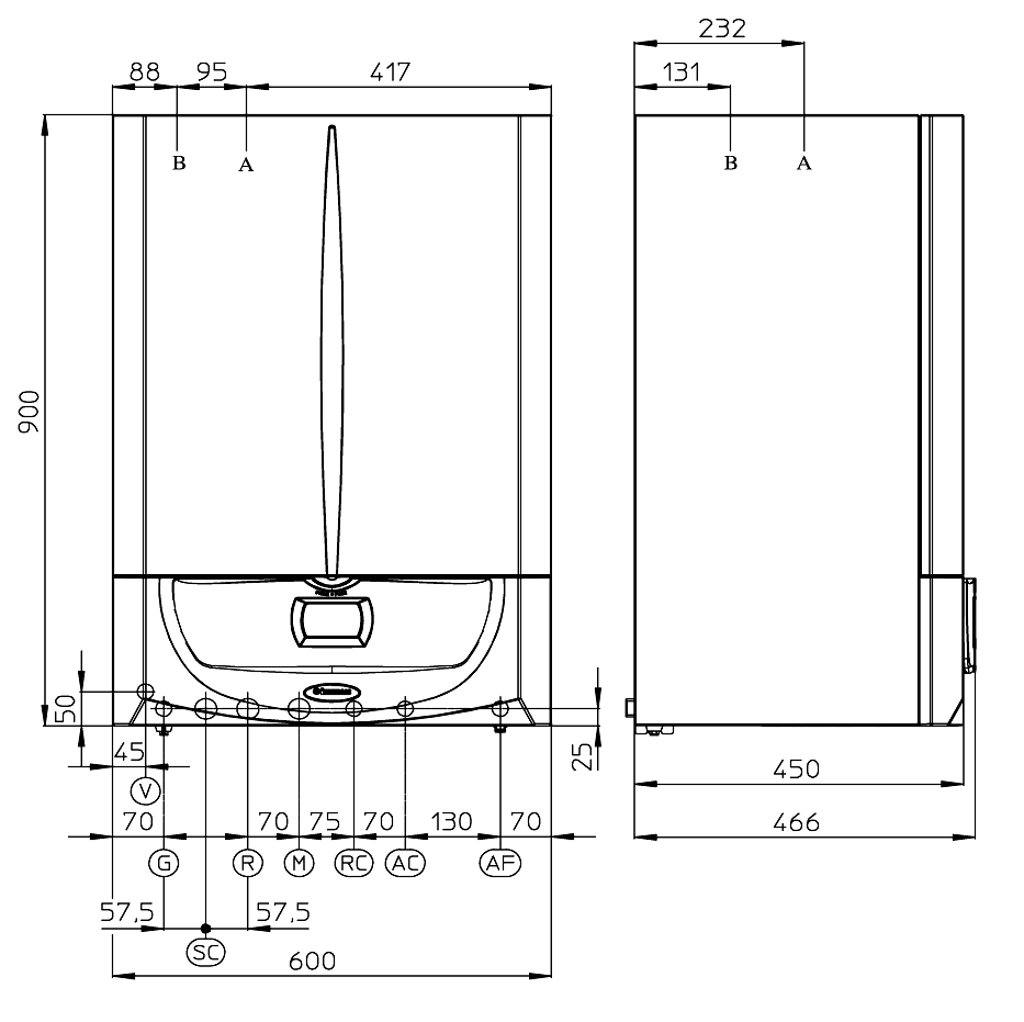 Centrala termica in condensatie cu boiler incorporat Immergas Victrix Zeus Superior 26-32kW - dimensiuni